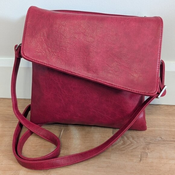 Handbags - SQ Vegan Leather Luna Crossbody In Cherry Red
